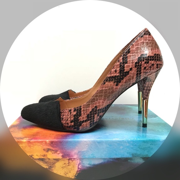 EUC CHRISTIAN SIRIANO Cap Snake Print Pink Heels👠 - Picture 3 of 8